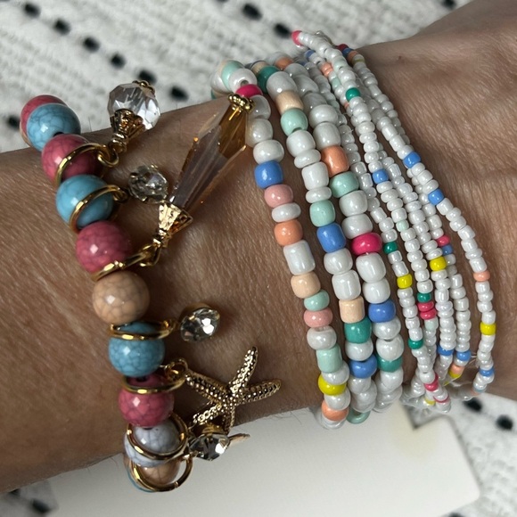 Fashion Jewelry Jewelry - Boho Multi-Color Beaded Bracelet Set, beach theme, elastic stretch bracelets